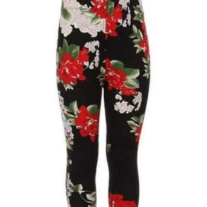 Kids Red and White Floral Leggings